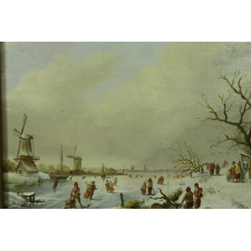 3151 - Late 19th / early 20th century Dutch school oil on board, winter scene, unsigned, 13 x 10 cm. P&P Gr... 