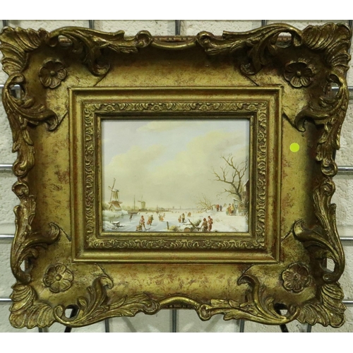 3151 - Late 19th / early 20th century Dutch school oil on board, winter scene, unsigned, 13 x 10 cm. P&P Gr... 