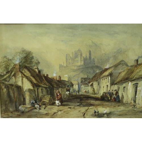 3154 - J Skinner Prout (1806-1876): watercolour, High Street Cashel Ireland with The Rock Beyond, 28 x 18 c... 