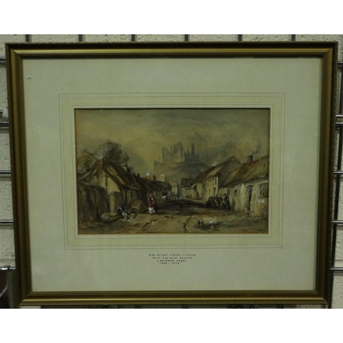 3154 - J Skinner Prout (1806-1876): watercolour, High Street Cashel Ireland with The Rock Beyond, 28 x 18 c... 