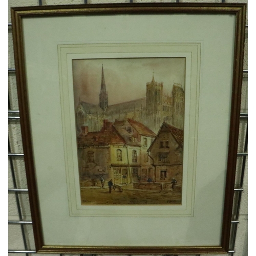 3155 - Edward W Nevil (b. 1800): watercolour, Amiens, 26 x 19 cm. Not available for in-house P&P