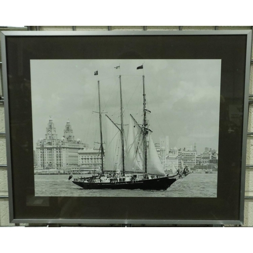 3158 - 1980s photographic print of tall ships on Liverpool waterfront, 39 x 29 cm. Not available for in-hou... 