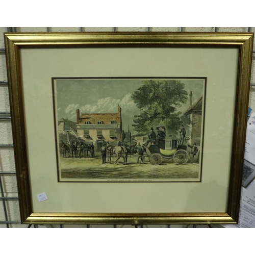 3159 - John Sturgess (1839-1903): lithograph, The Afternoon (Coopers) Coach Changing at Epsom, 34 x 25 cm. ... 