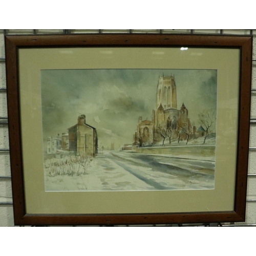 3165 - Brian Richard Entwistle (20th century): watercolour, St James Church From Upper Parliament Street, 4... 