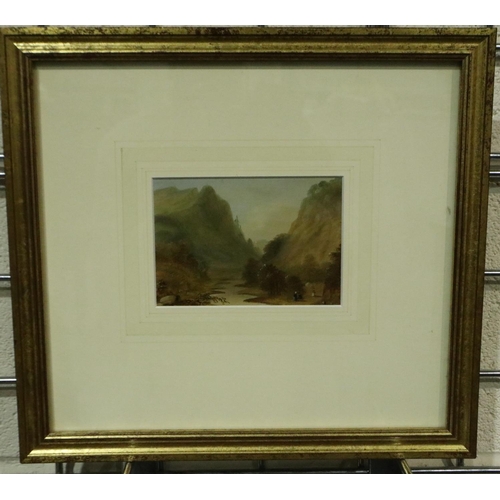 3176 - A 19th century watercolour, Dove Dale, with dedication dated 1850 from previous framing, 12 x 9 cm. ... 