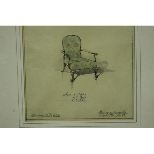 3188 - 1956 Waring and Gillow watercolour, The Chairs for the Study of Dyke Nook lodge Accrington, largest ... 