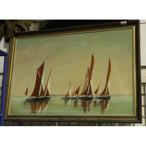 3190 - V C Tiarks (20th century) oil on board, annual sailing barge race, dated 1970, 90 x 60 cm. Not avail... 