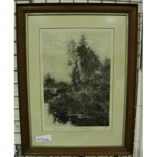 3195 - Yeend King (19/20th century) pencil signed etching, Riverbank with figures, 40 x 57 cm. Not availabl... 