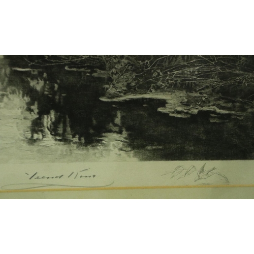 3195 - Yeend King (19/20th century) pencil signed etching, Riverbank with figures, 40 x 57 cm. Not availabl... 