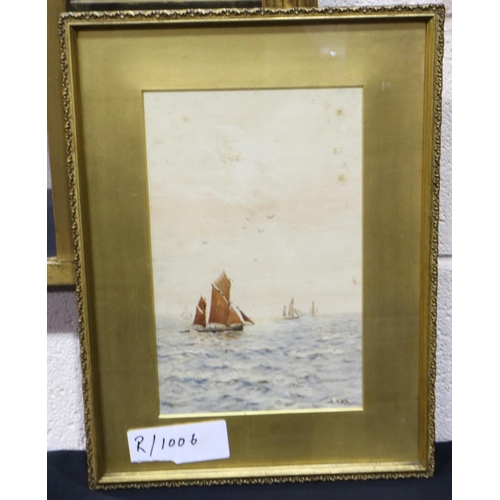 3206 - A Cox (19th century): watercolour, clippers on disturbed waters, 18 x 28 cm. Not available for in-ho... 