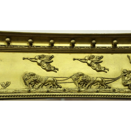 3209 - A Regency period gilt framed over mantel triptych mirror, with applied figures and beasts to the ped... 