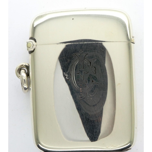 103 - Hallmarked silver vesta case, Birmingham Assay 1899 initialled CJ/JC, light scratches and small dent... 