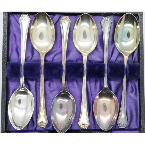 105 - Cased set of six hallmarked silver teaspoons, maker MN & Co, Birmingham assay. P&P Group 1 (£14+VAT ... 