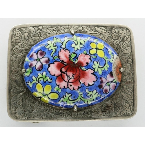 108 - Small floral decorated silver and enamel box, H: 50 mm. P&P Group 1 (£14+VAT for the first lot and £... 