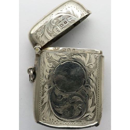 113 - Ornate hallmarked silver vesta case, Birmingham assay, H: 60 mm, 19g. P&P Group 1 (£14+VAT for the f... 