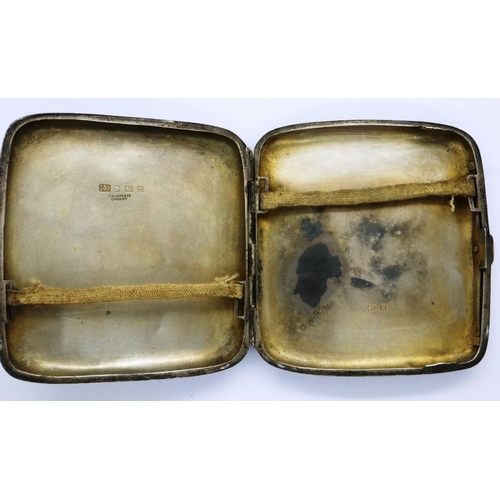 114 - Hallmarked silver cigarette case, maker T.W. Long & Co, Birmingham assay, H: 90 mm, 92g. P&P Group 1... 