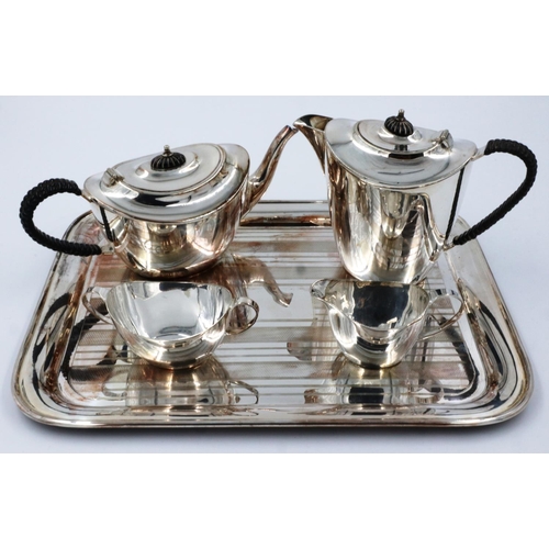 119 - Elkington & Co silver plated tea set with teapot, hot water, cream and sugar with a similar Art Deco... 