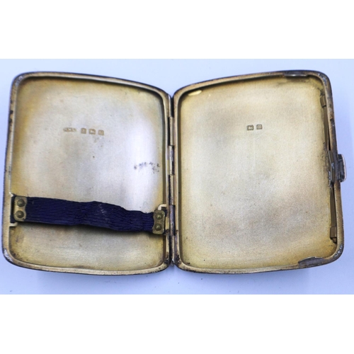 121 - Hallmarked silver cigarette case maker H.W.L, Birmingham assay, H: 90 mm, 96g. P&P Group 1 (£14+VAT ... 