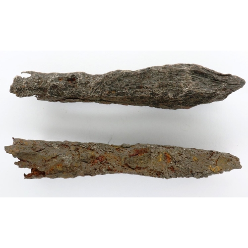 129 - Two Iron Age Scorpio/crossbow bolts, L: 65 mm. P&P Group 0 (£5+VAT for the first lot and £1+VAT for ... 