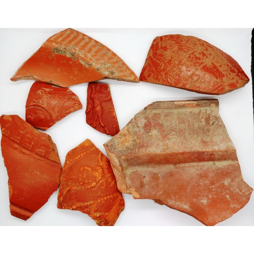 142 - Quantity of Roman Samian Ware shards, largest L: 12 cm. P&P Group 1 (£14+VAT for the first lot and £... 