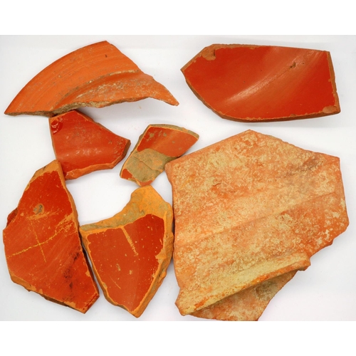 142 - Quantity of Roman Samian Ware shards, largest L: 12 cm. P&P Group 1 (£14+VAT for the first lot and £... 