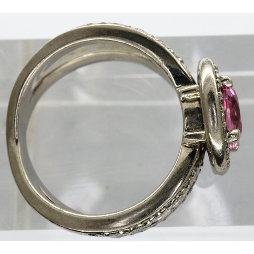 21 - Palladium, pink sapphire and diamond set ring, size I/J, 5.2g. P&P Group 1 (£14+VAT for the first lo... 