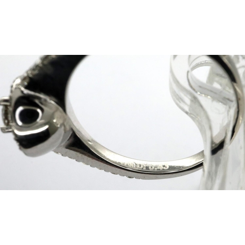 35 - 18ct white gold, diamond and enamel ring, size K, 3.4g. P&P Group 1 (£14+VAT for the first lot and £... 