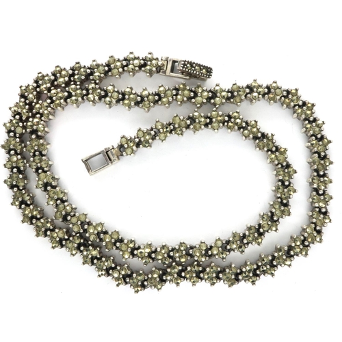 49 - Boxed 925 silver stone linked necklace, L: 40 cm. P&P Group 1 (£14+VAT for the first lot and £1+VAT ... 