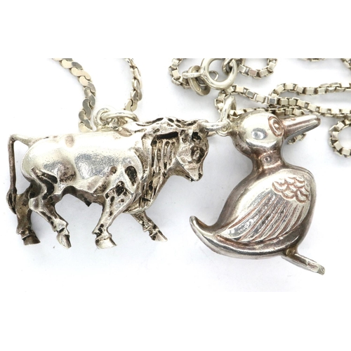 63 - Two boxed 925 silver duck and bull pendant necklaces, longest chain L: 40 cm. P&P Group 1 (£14+VAT f... 