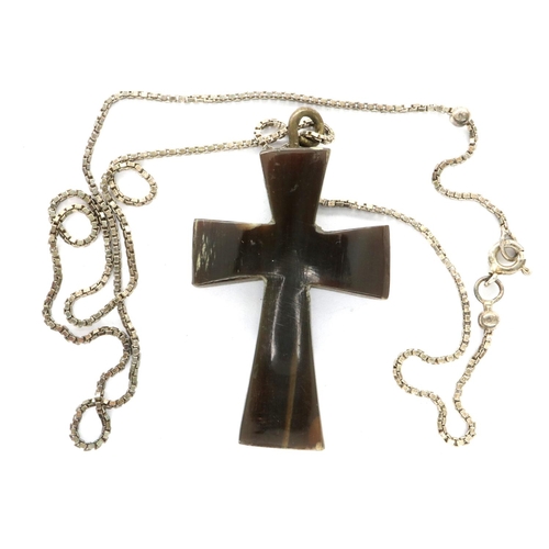 65 - Boxed Whitby Jet cross pendant necklace, chain L: 46 cm, pendant H: 40 mm. P&P Group 1 (£14+VAT for ... 