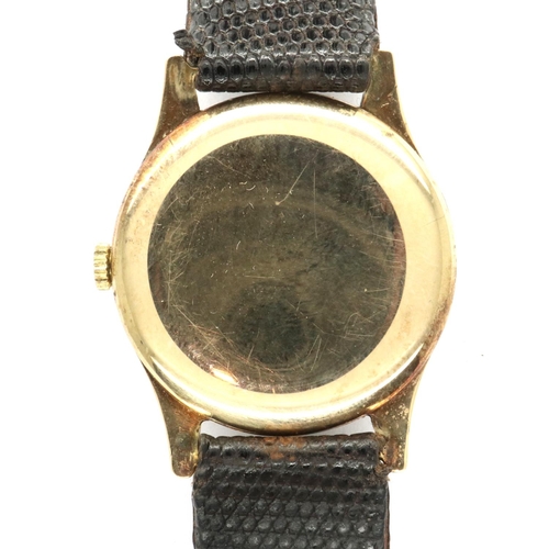 73 - Bernex: gents 9ct gold wristwatch on a leather strap, working at lotting. P&P Group 1 (£14+VAT for t... 