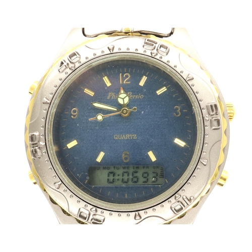 74 - Philip Persio: gents boxed titanium quartz wristwatch with alarm chronograph, working at lotting. P&... 