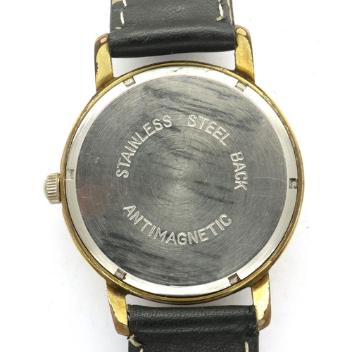 81 - Chalet: 21 jewel wristwatch on black leather strap, not working at lotting. P&P Group 1 (£14+VAT for... 