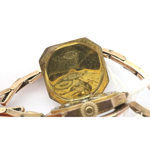 89 - Doxa: 9ct gold ladies wristwatch on a 9ct expanding bracelet with 1923 inscription, not working at l... 