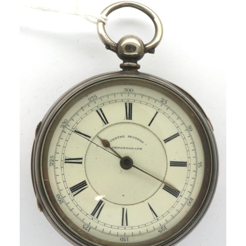 93 - Hallmarked centre seconds chronograph pocket watch, 77g, not working at lotting. P&P Group 1 (£14+VA... 