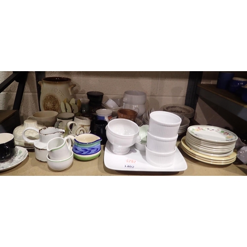 1402 - Shelf of mixed ceramics and glass. Not available for in-house P&P