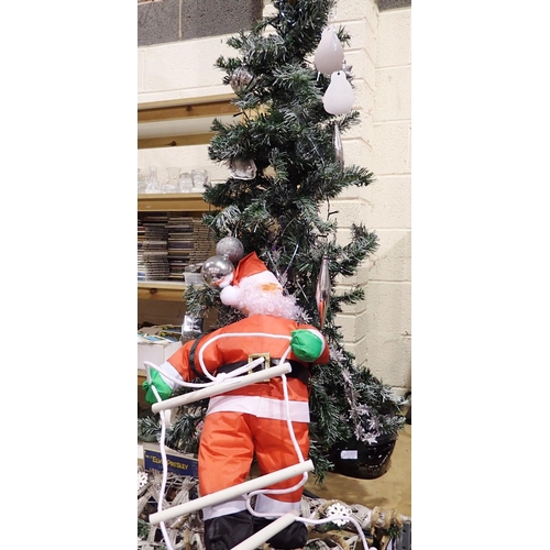 1406 - Three trays of Christmas decorations and a decorated tree and Santa on ladder. Not available for in-... 