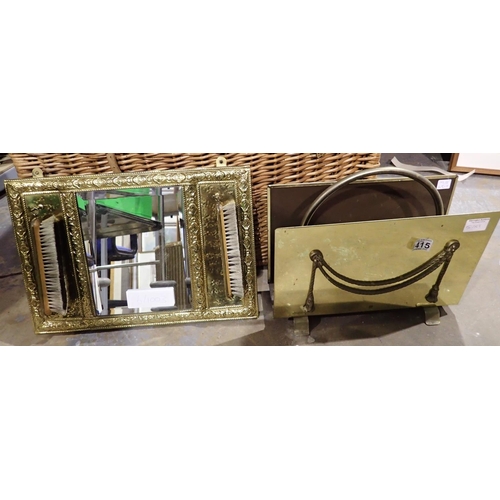 1415 - Brass letter rack and mirror brush set. Not available for in-house P&P