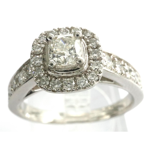 2A - Neil Lane platinum cushion cut diamond ring with halo setting, 1.06ct TCW, fully hallmarked, in orig... 