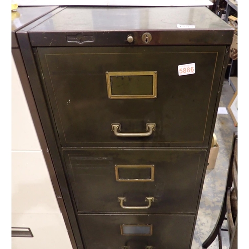 1881 - Four drawer metal filing cabinet with brass handles, 45 x 60 x 130 cm. Not available for in-house P&... 