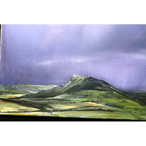 3200 - J Crewe (contemporary): two oils on canvas, Roseberry Topping, 40 x 40 cm, and a Pen-Y-Ghent 46 x 60... 