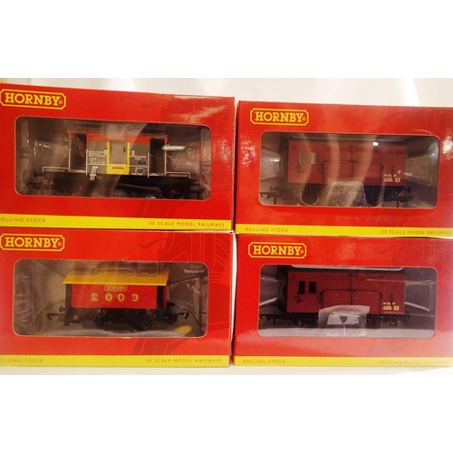 2131 - Four Hornby wagons, all appear near mint, slight wear to boxes: R6510 20T brake van, R0458 2009 Horn... 