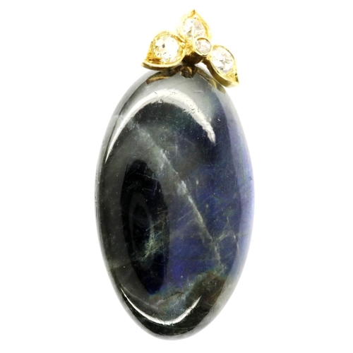 10 - Labradorite and 0.6ct old cut diamond pendant set in an 18ct gold mount, H: 35 mm, 8.6g. P&P Group 1... 