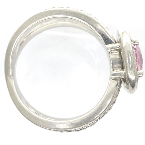 100 - Palladium, pink sapphire and diamond set ring, size I/J, 5.2g. P&P Group 1 (£14+VAT for the first lo... 