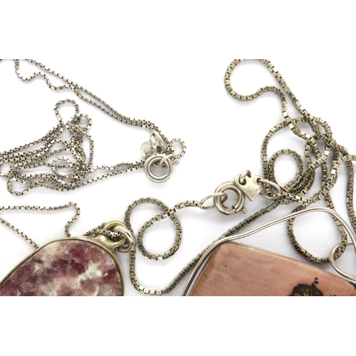13 - Two agate pendant necklaces on 925 silver chains, longest chain L: 44 cm. P&P Group 1 (£14+VAT for t... 