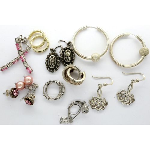 23 - Ten pairs of 925 silver earrings including hoops. P&P Group 1 (£14+VAT for the first lot and £1+VAT ... 