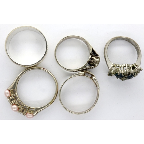 26 - Five hallmarked and 925 silver rings including stone set examples, sizes J - Q. P&P Group 1 (£14+VAT... 