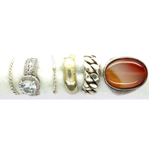 27 - Six 925 silver rings, sizes N/U. P&P Group 1 (£14+VAT for the first lot and £1+VAT for subsequent lo... 