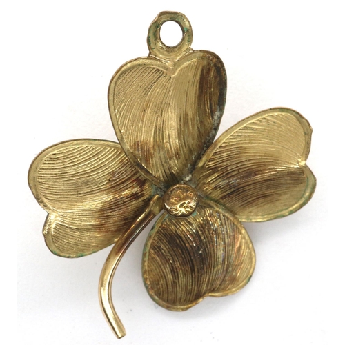3 - 12ct gold four leaf clover pendant set with a central seed pearl, D: 31 mm, 1.7g. P&P Group 1 (£14+V... 