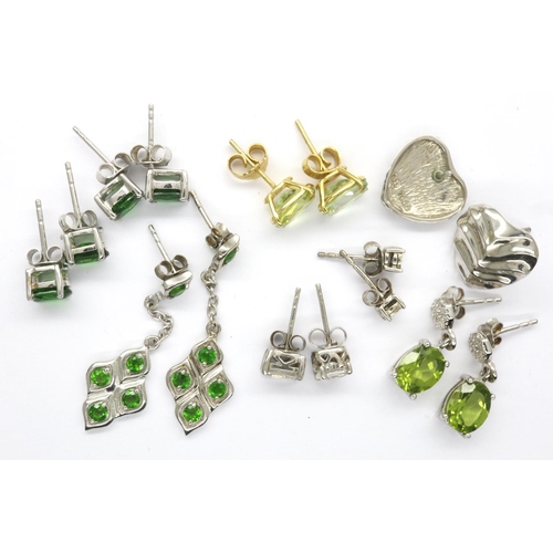 4 - Eight pairs of stone set 925 silver earrings, largest drop L: 32 mm, combined 16g. P&P Group 1 (£14+... 